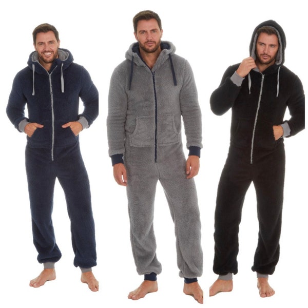 Mens Warm Hooded Snuggle Fit warm bodysuit Onesie Jumpsuit Size S M L XL