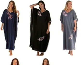 Ladies luxury Long  Sleeve Kaftan Tunic Loose Dress Nightwear