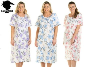 Ladies Short Sleeved Cotton Blend Floral Nightdress Nightwear