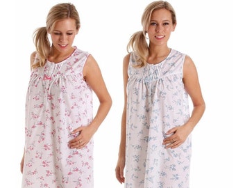 Ladies Cotton Blend Sleeveless Floral Print Lightweight knee Length Nightie Nightdress Size