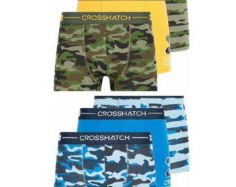 Mens 3 Pack CROSSHATCH Camo Design Underwear Cotton Boxer Shorts Size S to 2XL