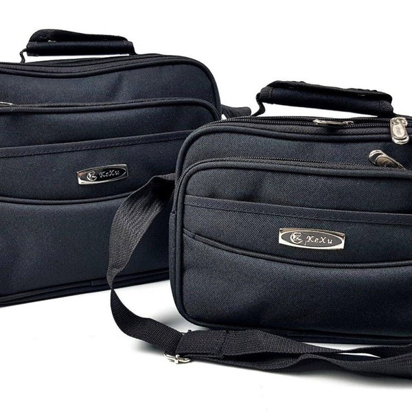 Mens Plain Black Small Travel Cabin Hand Luggage Multi Compartment Man Bag