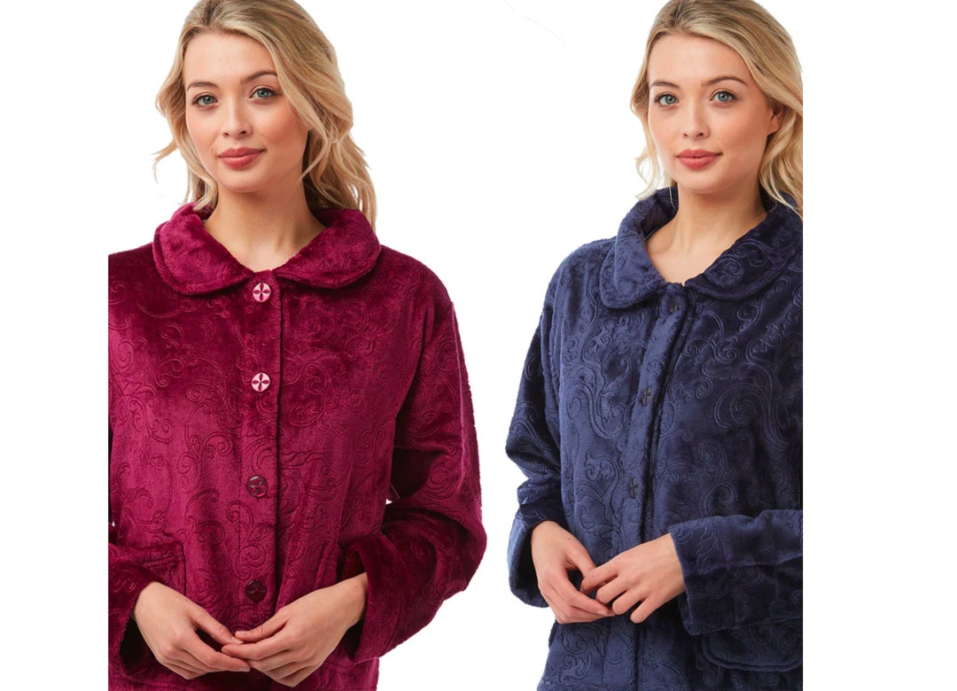 Ladies Soft Feel Buttoned EMBOSSED Short Bed Jacket Nightwear Top Size