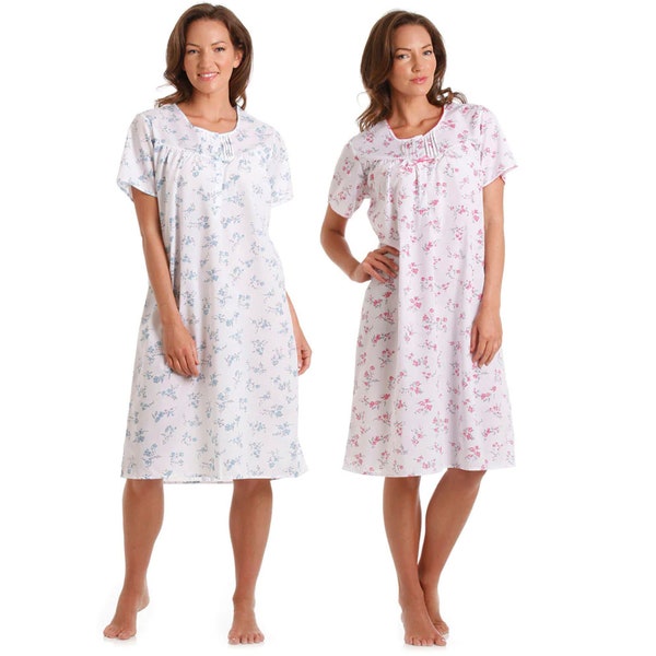 Mélange de coton pour femme, imprimé floral, chemise de nuit légère jusqu'aux genoux, taille