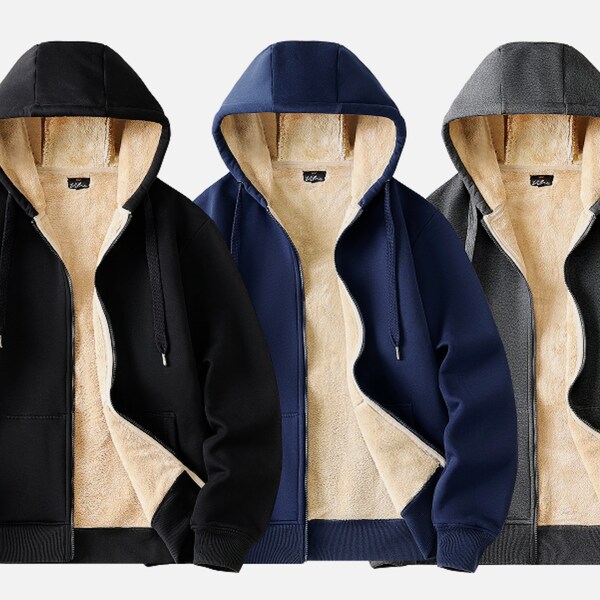 Mens Fleece Fur Bomber Hooded Jacket Coat Zip Warm Hoodie Sweatshirt S-8XL SIZES