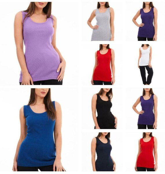 Ladies Womens Ribbed Stretch Big Large Size Summer Casual Vest Etsy