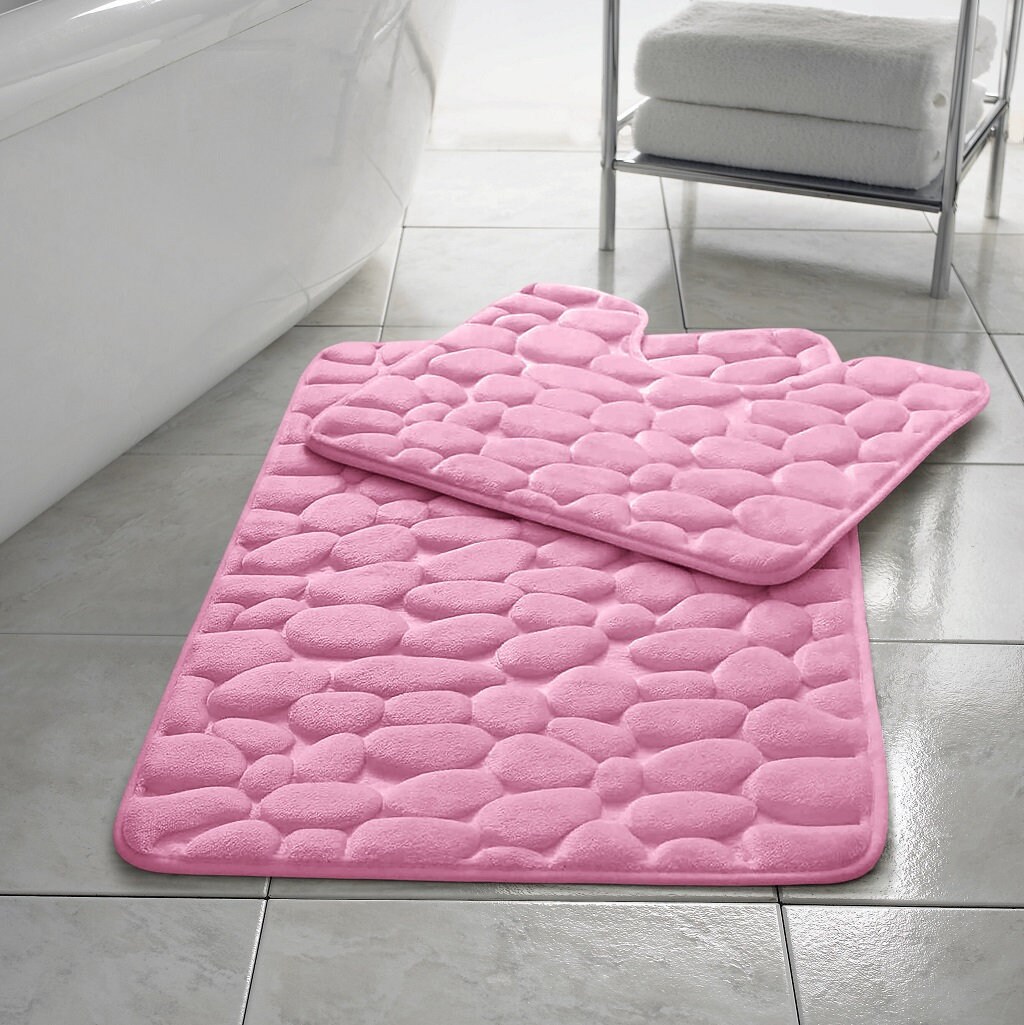 2piece Memory Foam Bath Sets Plush Pebble Design, Soft, Absorbent