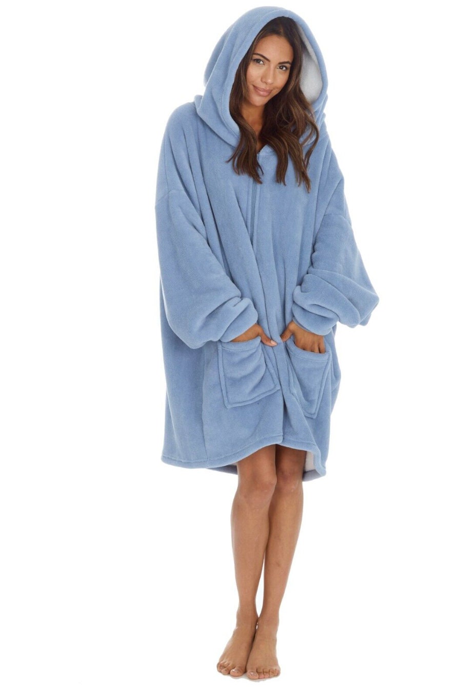 Ladies Girls Fleece Cosy Snuggle Oversized Zip Hoody Warm Winter