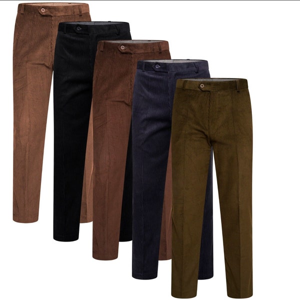 Mens Corduroy Cord Cotton Formal Casual Trouser with Pockets Smart Pant Size