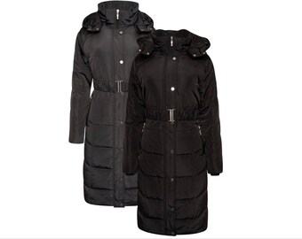 Ladies Winter Long Quilted Padded Water Repellant Womens Zipped Coat Size 10-24