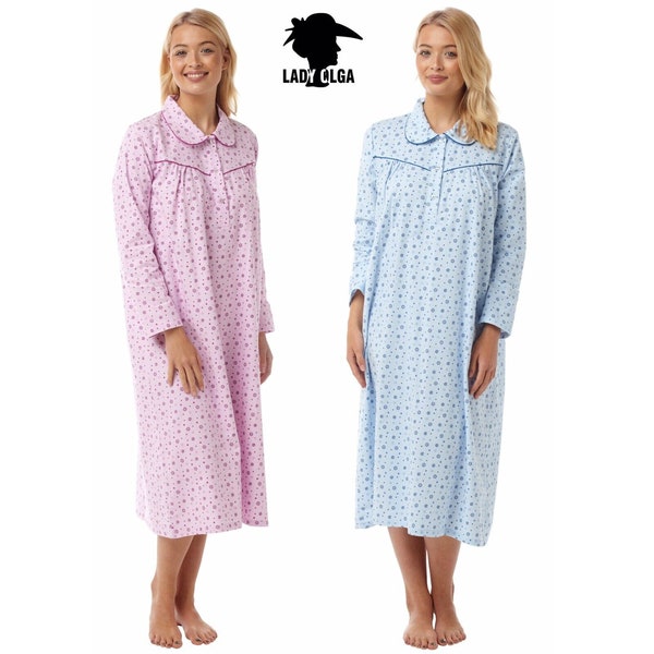 Warm Soft Wincyette Nightdress for Women - Lady Olga Ladies Long Sleeve Cozy Nightie