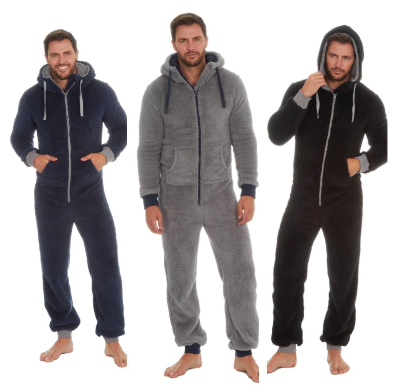 Mens Sherpa Fleece Pajamas Hooded Jumpsuit One Piece Pajama Set Romper  Pajamas Plush Christmas Adult Full Zip Jumpsuit(Blue,Small) at  Men's  Clothing store