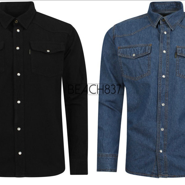 Chemise en jean pour hommes, Style occidental, boutons-pression, poches, Stonewash, noir, M-3XL