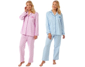 Ladies Soft Feel Brushed Cotton Warm Pyjama PJ Long Sleeved Set Size 10 to 24