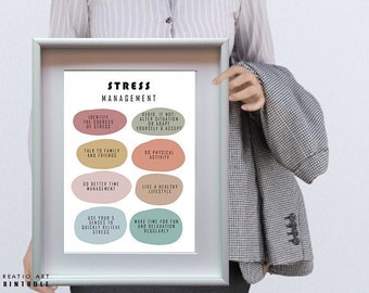 Affiche sur la gestion du stress, santé mentale, auto-assistance, autosoins, affiche sur la santé mentale, affiche sur la thérapie, affiche éducative, soulagement du stress