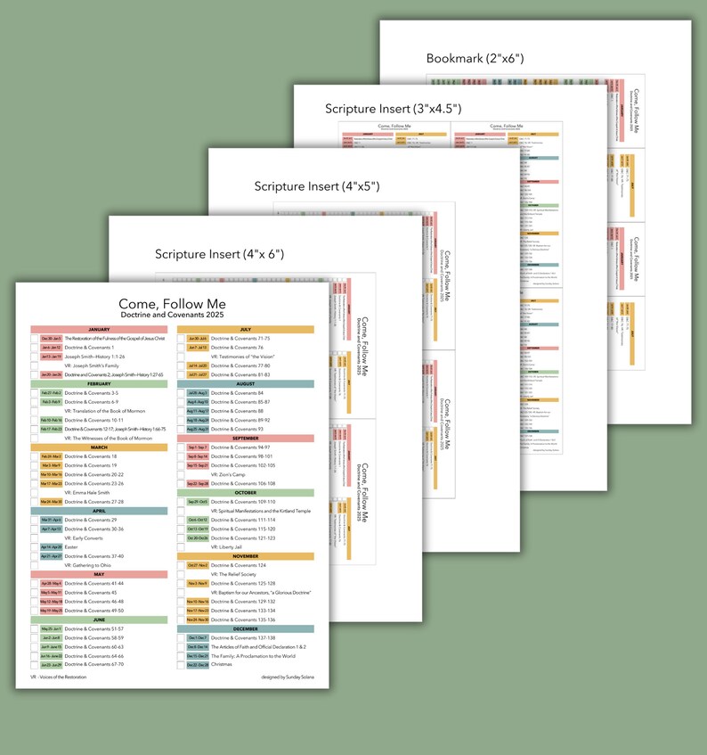 2025 Come Follow Me Printable Reading Schedule and Tracker Doctrine and Covenants Bookmark and