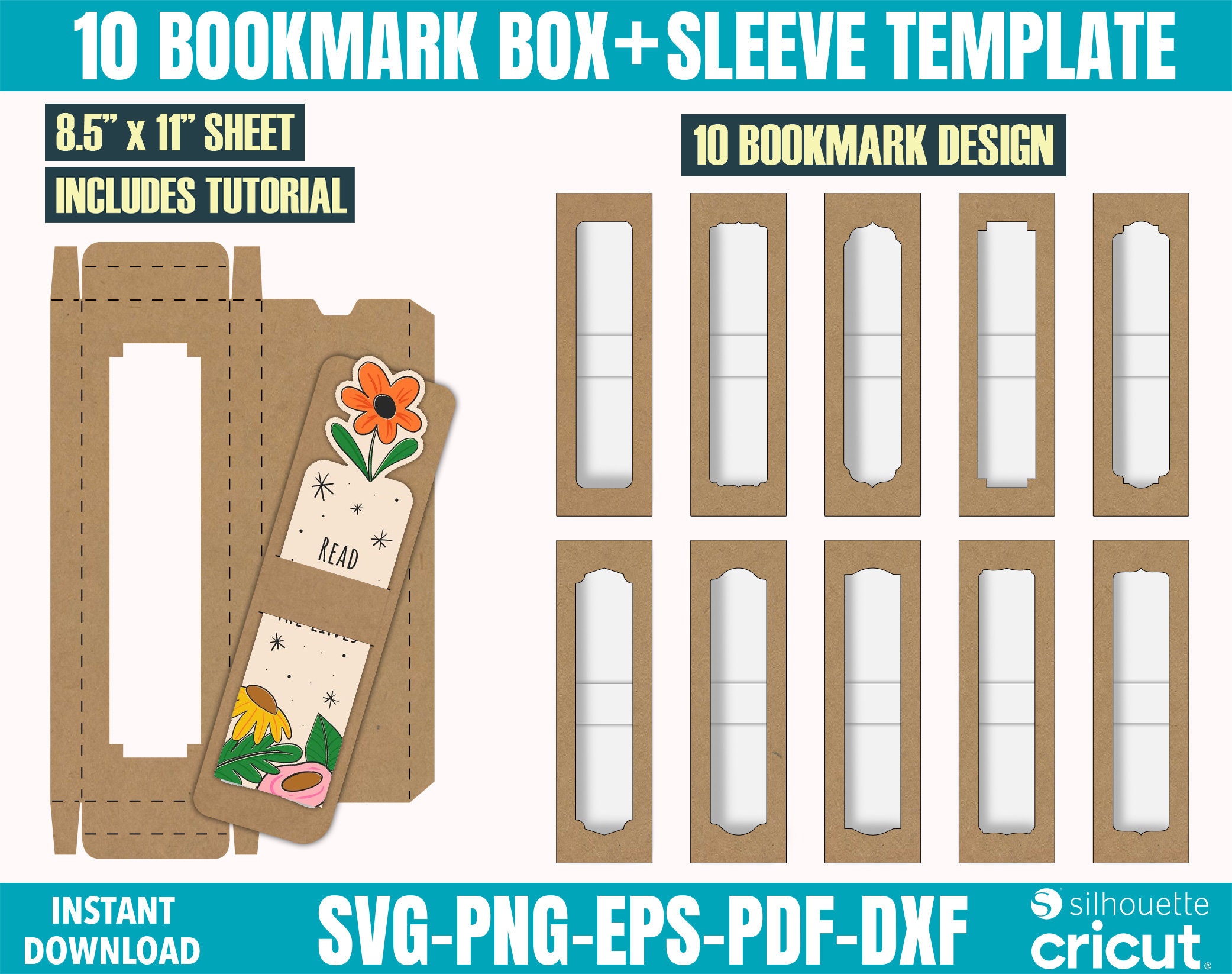 BOOKMARK BOX TEMPLATE - 3 SIZES WITH MATCHING SLEEVES