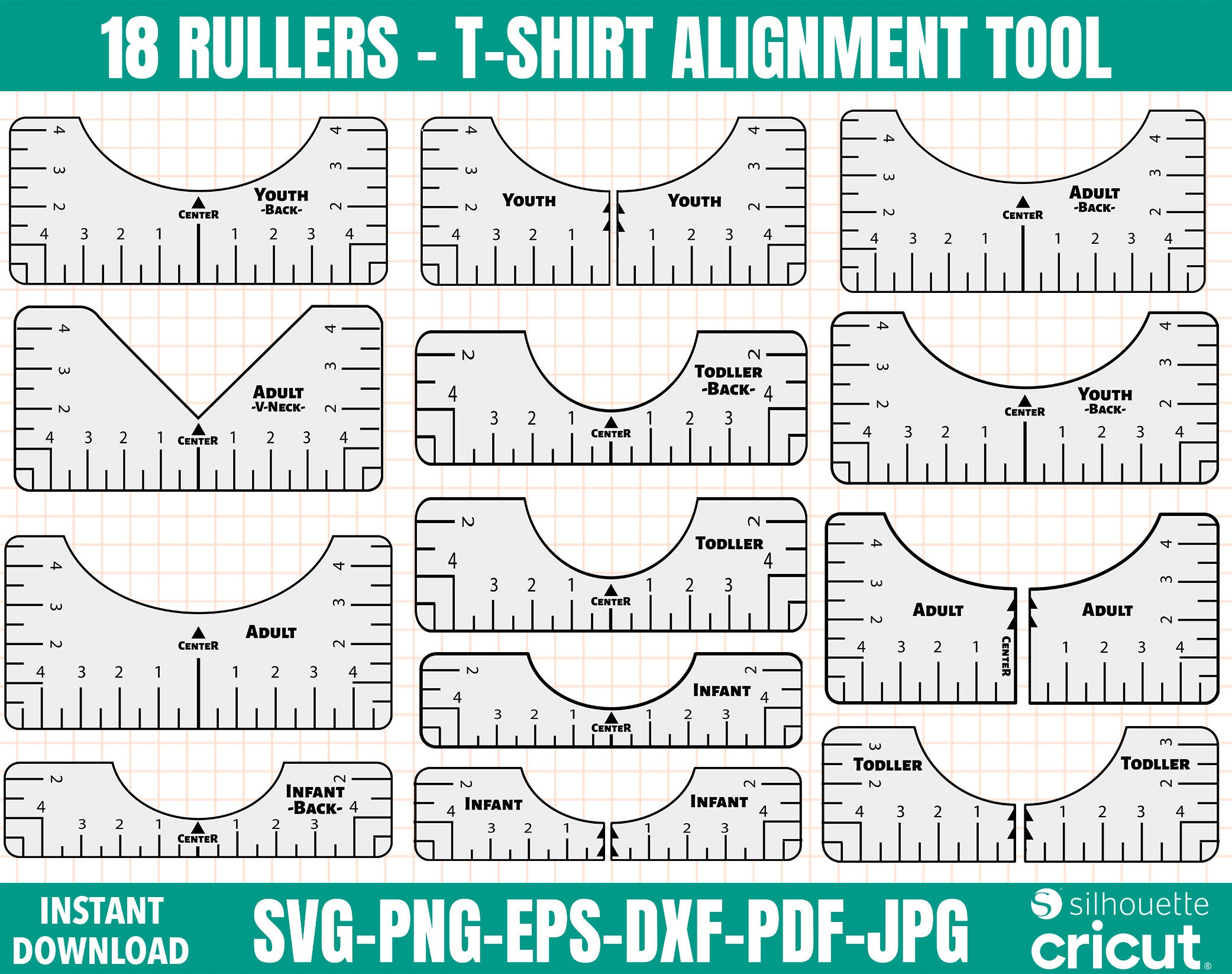 4 in 1 T-shirt Maker Alignment Guide Tool / Printable Digital Download  Curved Neckline Ruler to Help DIY T-shirts / Instant PDF Download HTV 