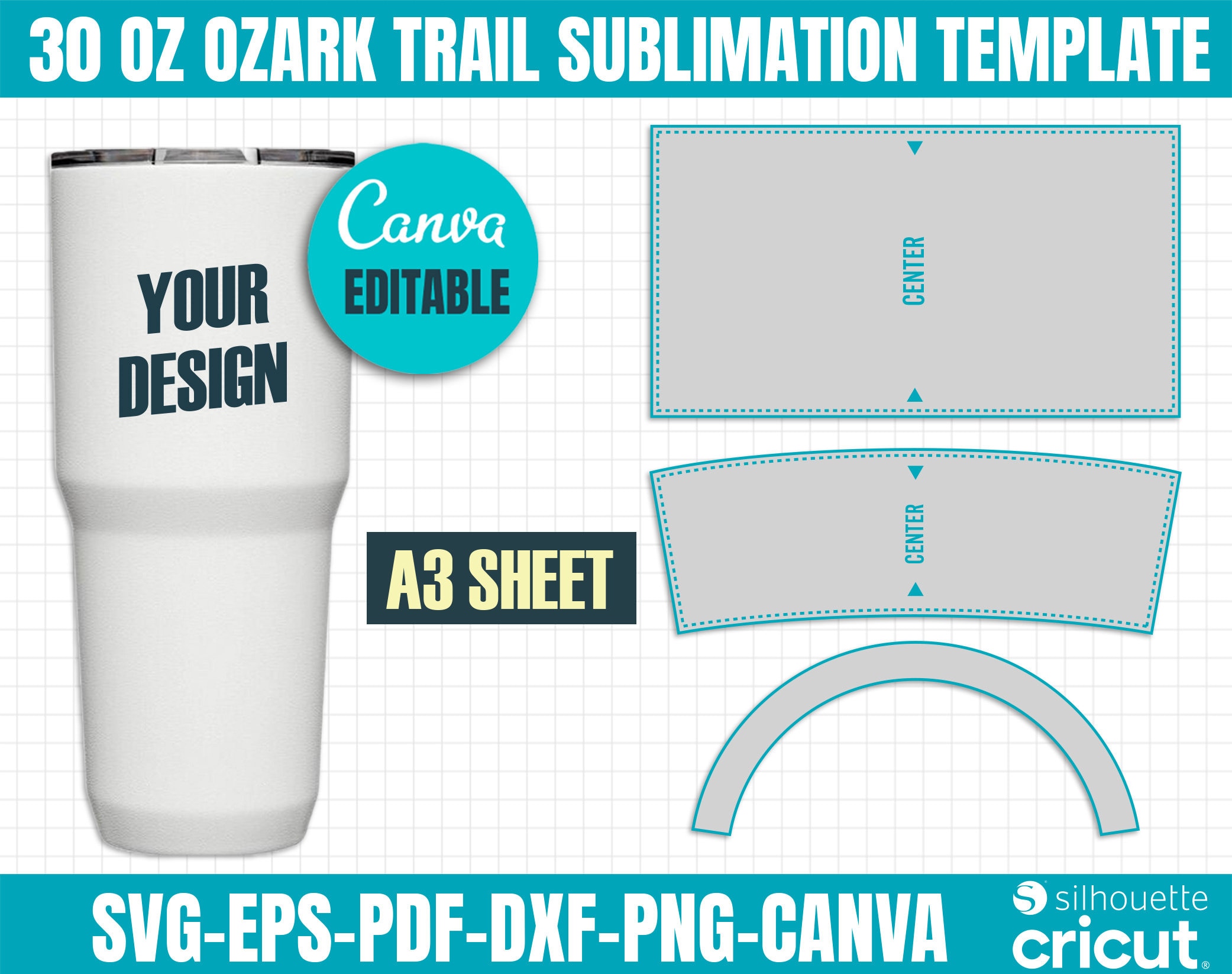 30oz Ozark Trail Tumbler Template Sublimation for Use Silhouette and Cricut  (Instant Download) 