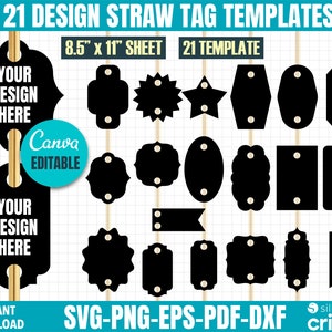 Straw Tag Template Svg, Straw Tag Templates, Printable Straw Tag, Party ...