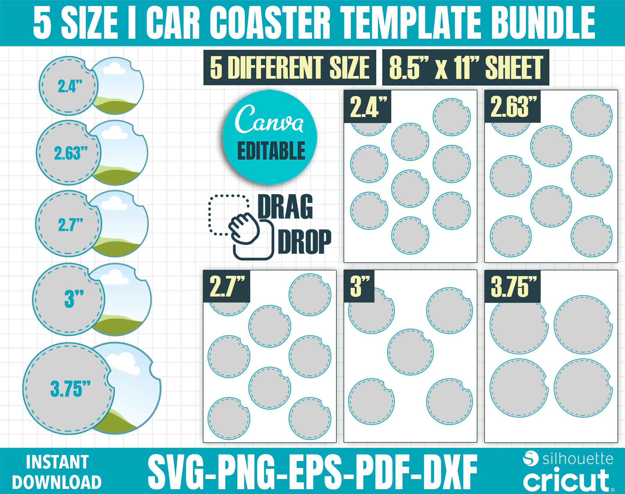 Car Coaster Sublimation Bundle Clip Art Design (954624)