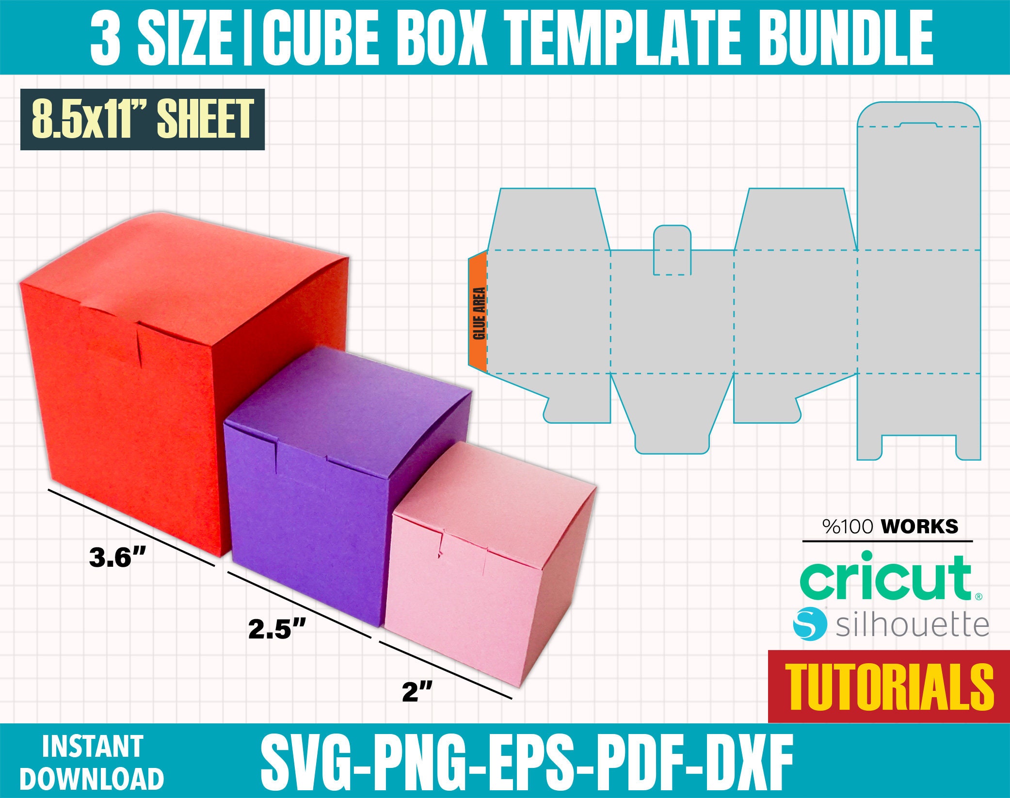 Foldable Box SVG Template for Small Items Printable Cardstock Gift Box 3in  X 2.25in X 2in Open Top Box 
