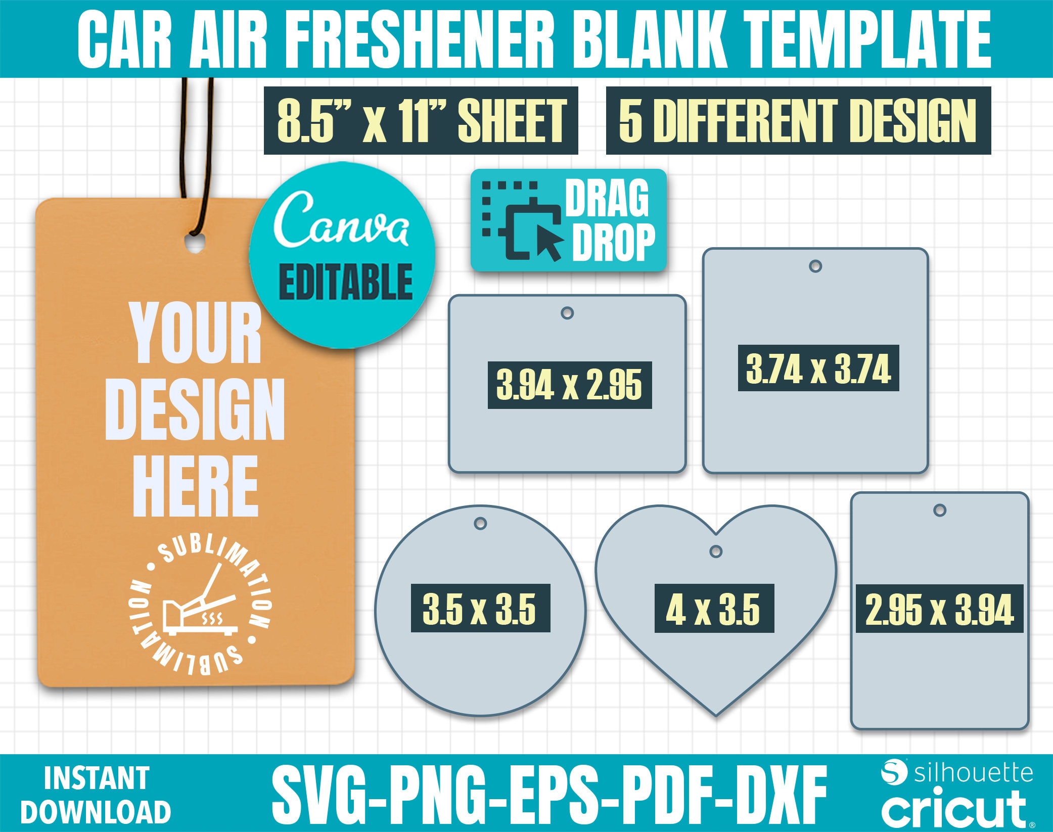 2.75 X 4 Car Air Freshener, Blank Air Freshener Template, Sublimation, SVG,  Canva, DXF, Ms Word Docx, Png, Psd, 8.5x11 Sheet, Printable 