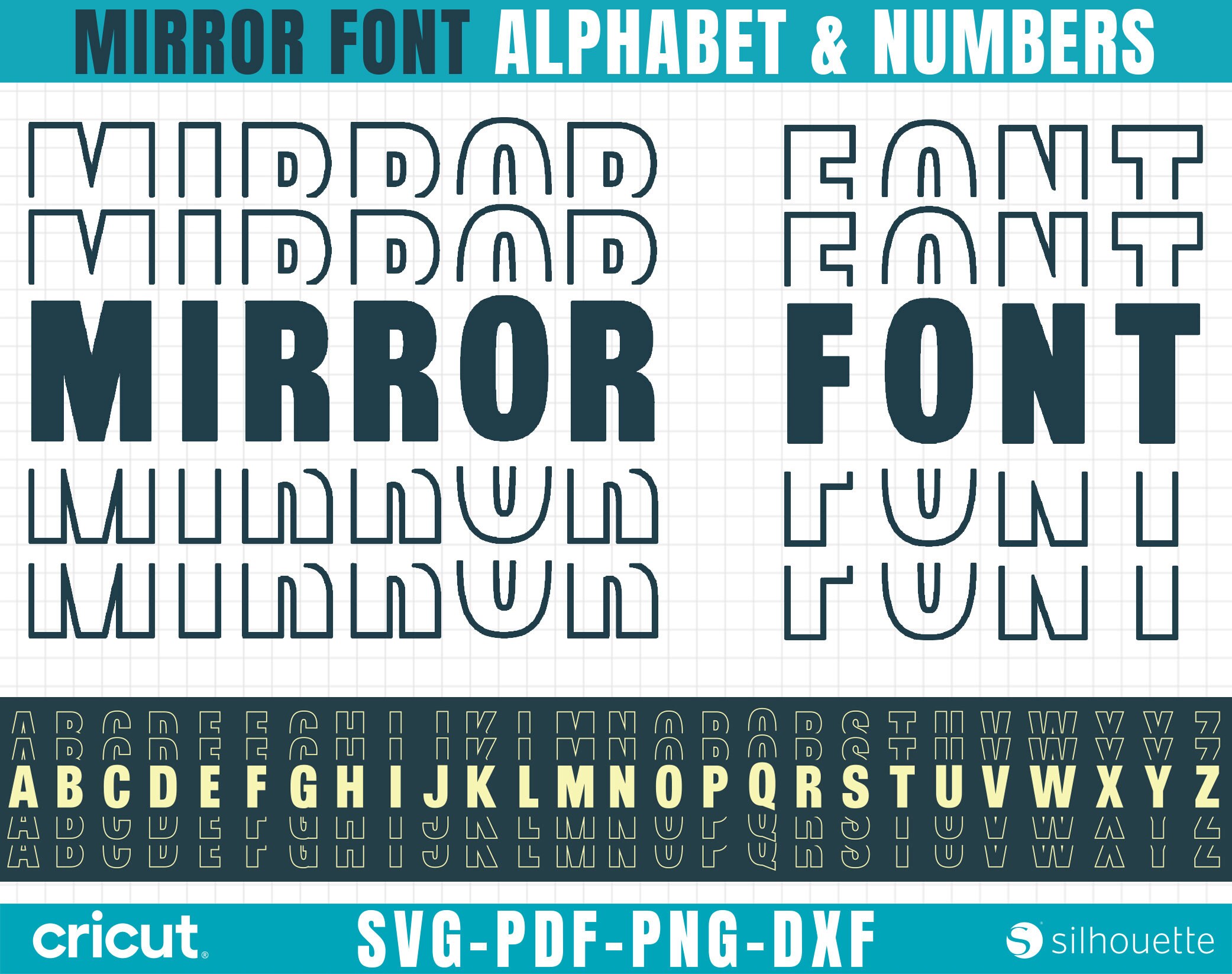 Mirror Font Svg Mirror Full Numbers & Alphabet Font Stacked Etsy