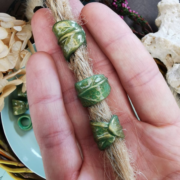 Dreadlock jewelry bead leaf with gold accents