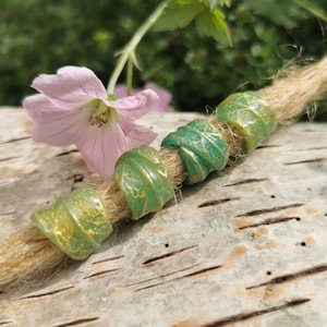 Dreadlock jewelry bead leaf green turquoise with gold accents
