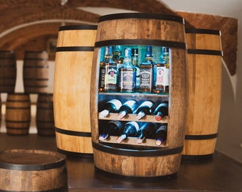 Holzfassschrank mit LED RGB, Weinregal mit Ablage