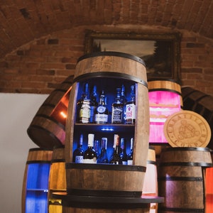 Wooden barrel cabinet with LED RGB, wine rack with shelf color wenge