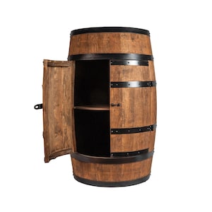 Wooden barrel cabinet with doors, wine rack with shelf, color wenge