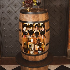 Wooden barrel cabinet with LED RGB, wine rack with wine loungers, color wenge