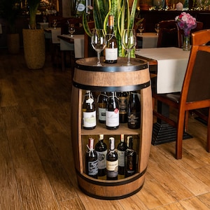 Wooden barrel cabinet, wine rack with shelf color wenge