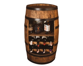 Holzfassschrank, Weinregal mit Ablage, Eiche Wenge