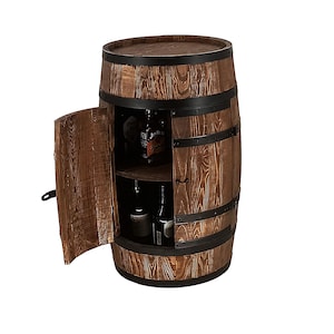 Wooden barrel cabinet with doors, wine rack with shelf, color wenge, pinewood