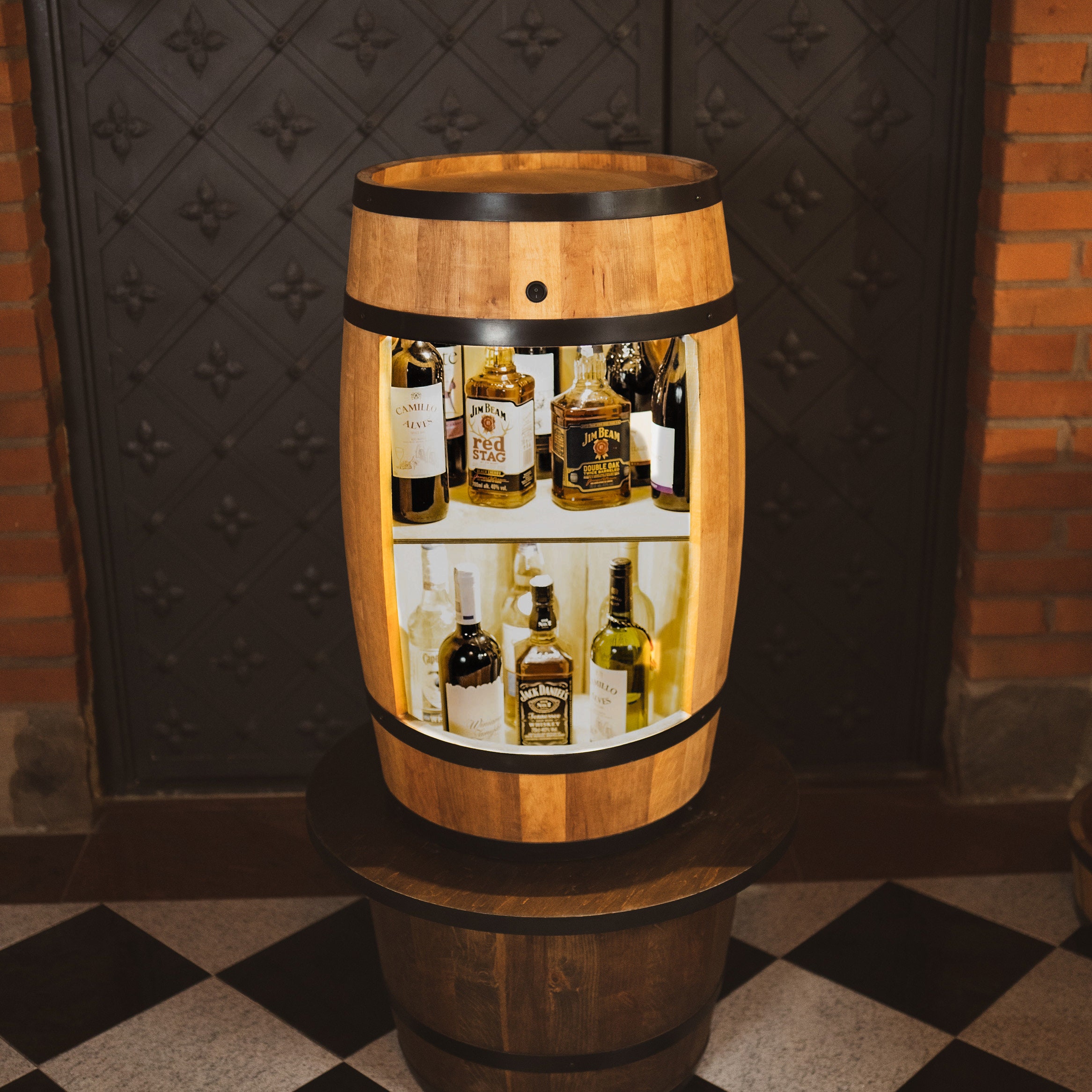 Wooden Barrel With LED Wine Rack With Shelf Colour Etsy Ireland