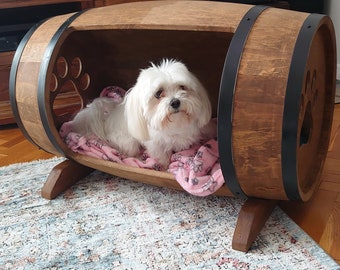 CREATIVE COOPER dog house, barrel-shaped wooden dog kennel, rustic style  dog shed, 80x50 cm, dog bed for small dogs