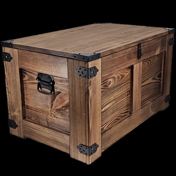 Holztruhe mit Deckel, Aufbewahrungskiste, Couchtisch, Gartenkiste, Schatztruhe, Spielzeugkiste, Farbe: sonnengebräunter Wenge