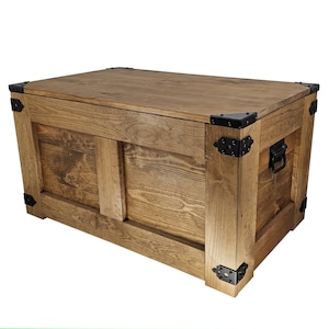 Houten kisttafel met deksel, opbergkist, salontafel, tuinkist, schatkist, speelgoedkist, afbeelding 5