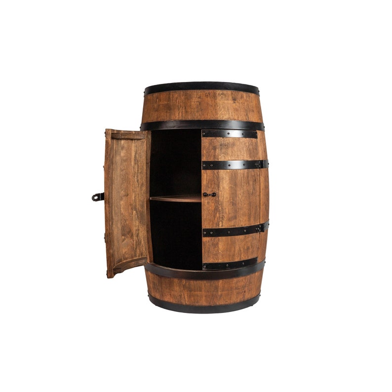 Armoire tonneau en bois avec portes, casier à vin avec étagère, couleur wengé image 1