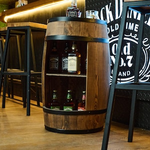 Wooden barrel cabinet, wine rack with shelf color wenge, pinewood