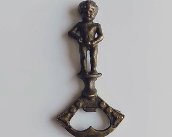 Vintage Bélgica Manneken Pis Brass Beer Bottle Opener, Vintage Souvenir de Bruselas