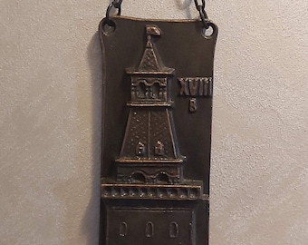 Vintage USSR Souvenir Metal Plaque Tower