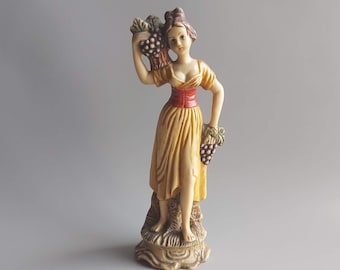 Vintage Italian Hand Painted Figurine Country Girl With Fruit Basket, Collectible Italian Statuette
