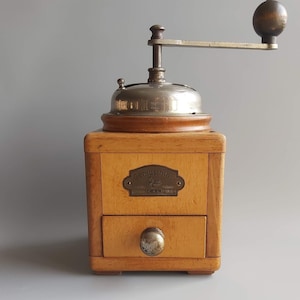 Vintage Wood Base Manual Coffee Grinder Gerauschlos, Antique Germany Wooden Coffee Mill
