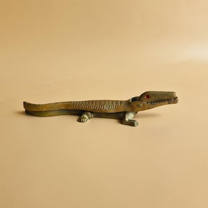 Vintage Crocodile Brass Nutcracker, Collectible Metal Alligator Kitchen Tool