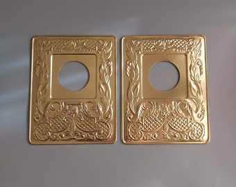 Vintage Brass Pair Of Linings Under the Power Outlet or Switch, Retro Frame Decorative, Floral Ornament