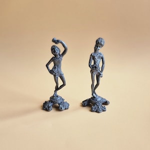 Vintage Pair Of Peltro Italy Girl Figurines, Pewter Italy figurines